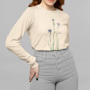 Narrowleaf Blue-eyed Grass Floral Print Long Sleeve Graphic Tee T-shirt S M L XL
